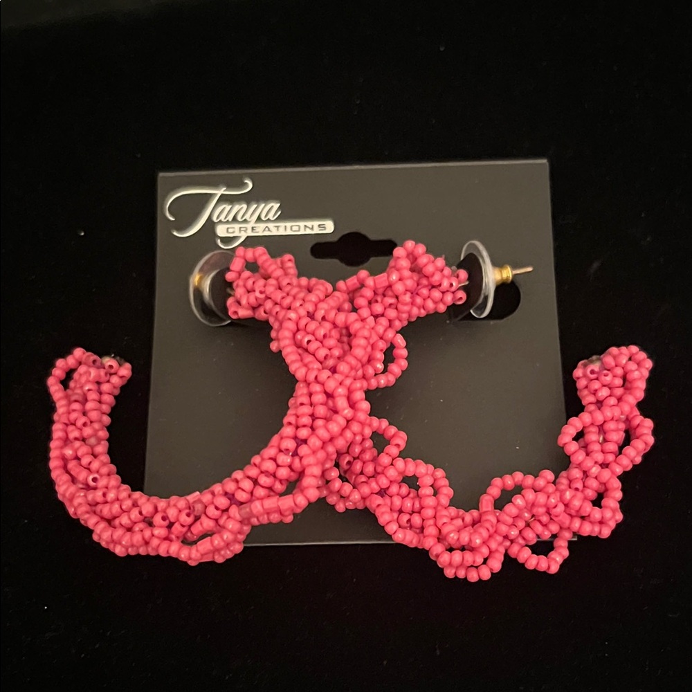Tanya Creations Pink Beaded Hoop Earrings